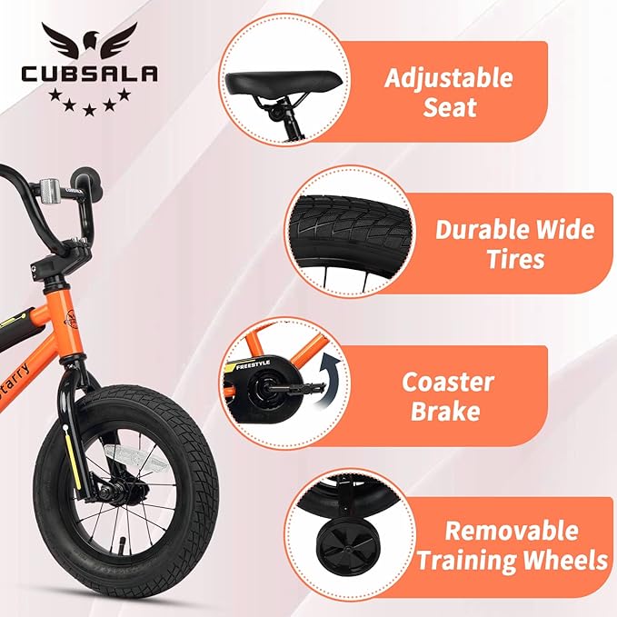 12 14 16 18 Inch Kids Bike BMX Style Bicycle with Training Wheels Coaster Brake for 2-10 Years Old Toddlers Boys Girls Multiple Colors