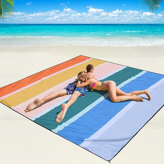 Beach Blanket Waterproof Sandproof Beach Mat 79" X 83"/10'x9'for 2-8 Adults Quick Drying Outdoor Picnic Mat Beach Accessories for Travel, Camping, Hiking