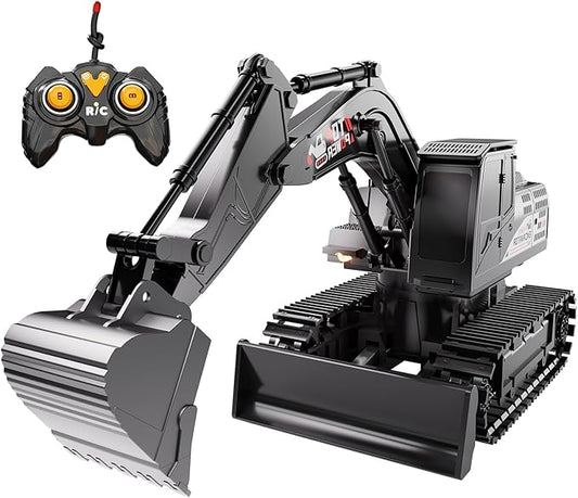 Remote Control Excavator for Boys 4-7, RC Excavator for Kids, 27 MHz Construction Trucks Vehicles Toys for Toddlers 1-3 3-5 4-7 with Metal Shovel and Light Birthday Boys Gifts