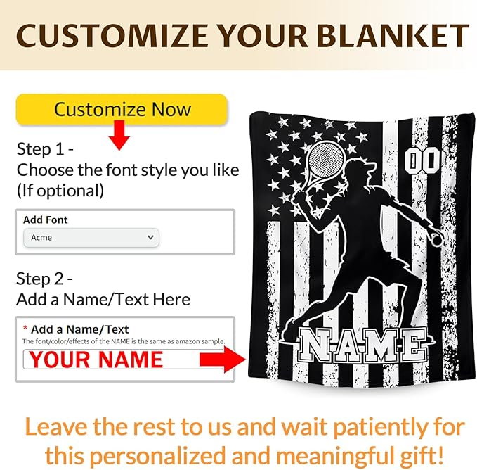 Tennis Throw Blankets for Kids Boys Teens 8-12, Personalized 60x50 Inches Plush Comfy Soft Custom Sports Throws Decor for Couch Bed Home Gifts Ideas