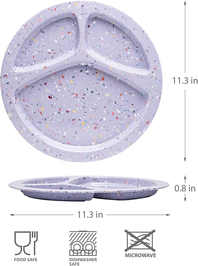 bzyoo 11-Inch Divided Plate Set of 2 – Unbreakable 100% Food Safe Melamine Plate, Dishwasher Safe Portion Control Plate with Dividers for BBQs, Parties