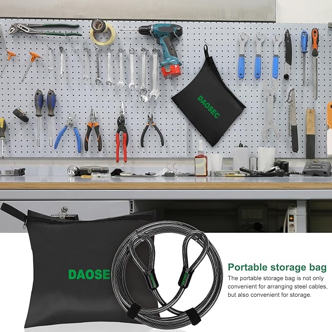 33 ft x 1/2" Heavy Duty Cut-Proof Security Cable | Flexible Vinyl-Coated Braided Steel with Looped Ends | Weatherproof Anti-Theft Locking Cable for Bikes, Gates, Kayaking & Outdoor Equipment