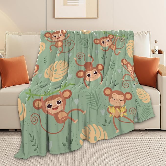 Monkey Blanket Cute Monkey Throw Blanket Gifts for Kids Girls Boys Adults Women Men Super Soft Cozy Plush Fluffy Fuzzy Fleece Blanket Decor 50''X60''