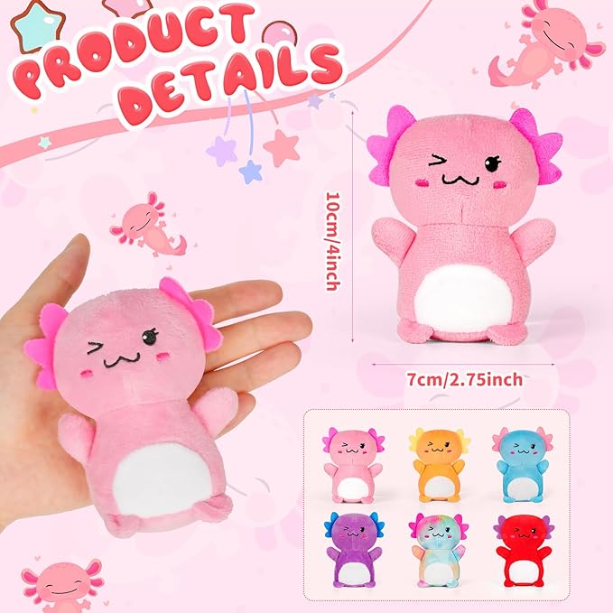 12Pcs Mini Axolotl Stuffed Animal,Bulk Axolotls Plush Party Favors Small Axolotl Plushies Gifts Ornament for Birthday,Christmas Stock Stuffer for Kids Girls Boys Xmas Gifts Classroom Rewards