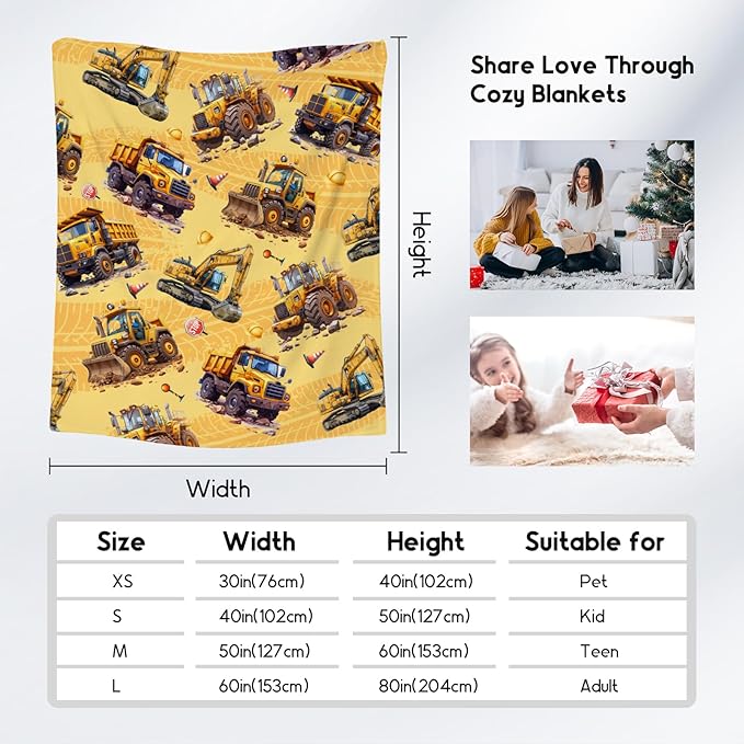 Toddler Blanket for Boys - Construction Truck Gifts for Kids - Excavator Fleece Small Throws for Nap (30"x40")
