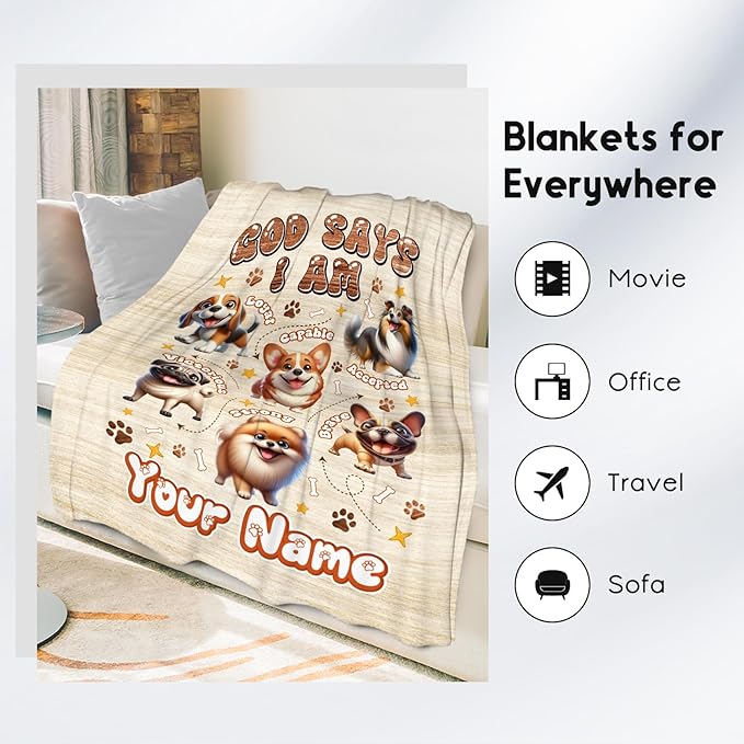 Personalized Fleece Blanket for Kids & Toddlers, Custom Gift with Dogs - Inspirational, 50x60