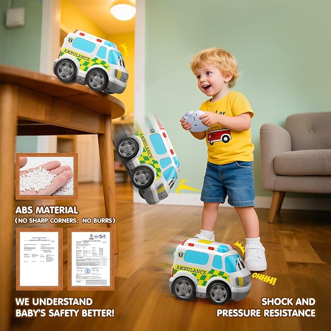 Ambulance Toys for Kids 3-8 Year Old Remote Control Car for Toddlers 1-3 Durable RC Medical Transport Emergency Rescue Vehicle with Light & Siren Sound Effects 2.4G Cartoon Cars