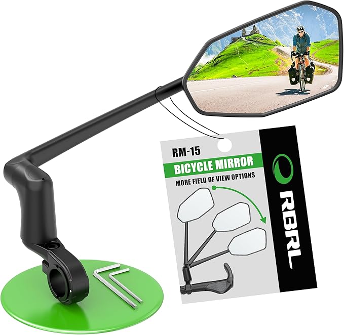 RBRL Bicycle Mirror, Aluminum Alloy Bike Mirror Handlebar Mount, Anti-shake & Break-proof, Foldable HD Real Glass Rotatable Ebike Accessories, Bike Rear View Mirror for Ebike Scooter (Right)