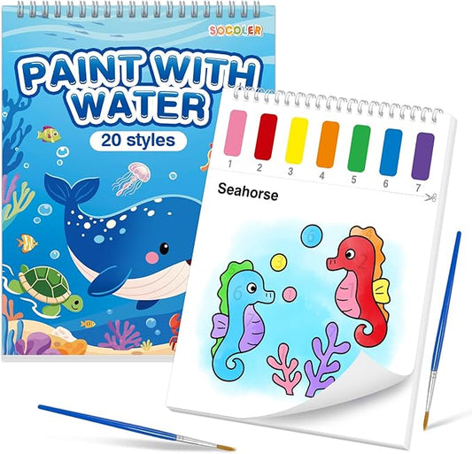 Paint with Water Coloring Books for Toddlers,Sea World Theme Mess Free Watercolor Painting Papers for Kids Water Color Paint Kit Art Craft Gift for Ages 1-3,4-8