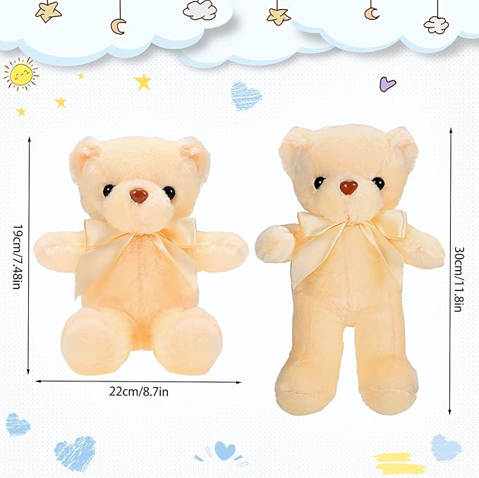 Skylety 10 Pieces Bears Bulk Stuffed Animals Soft Plush Toy Gift Bears with Ribbon Bow for Boys Girls Birthday Wedding Baby Shower Party Favor(Bright Colors)