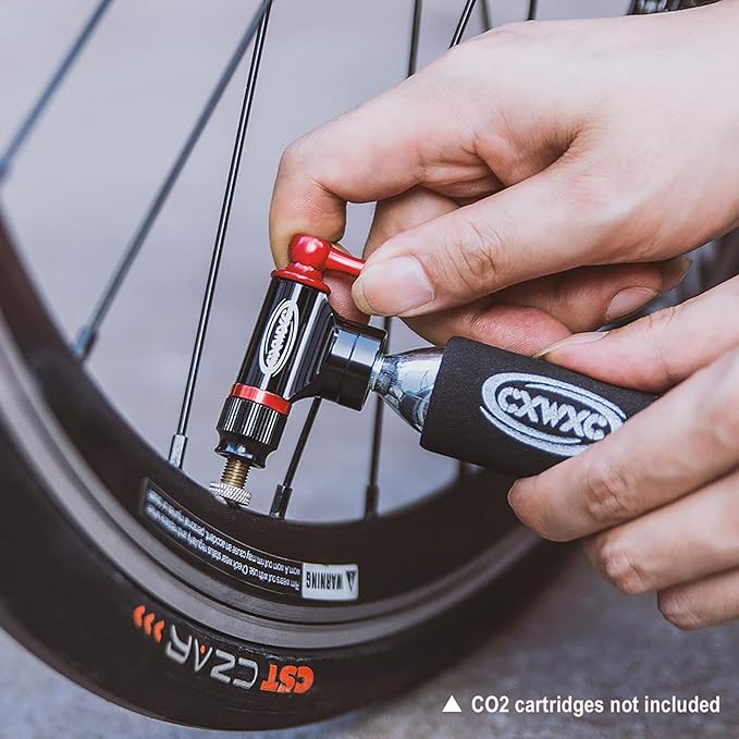 CO2 Inflator with Tire Levers - Presta & Schrader Valve Compatible - Bicycle Tyre Pump for Road & Mountain Bikes, No CO2 Cartridges Included