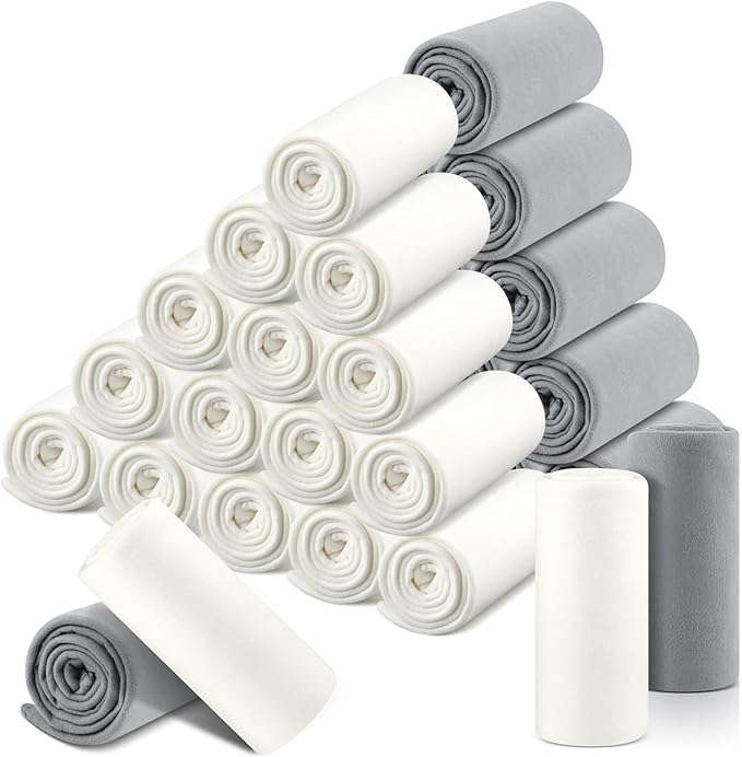 Newwiee 100 Pcs Fleece Throw Blankets Bulk Outdoor Wedding Guest Gifts Soft Lightweight Sleepover Lap Blankets Pet Home Sofa Couch Office Donation Homeless, 50 x 60 Inch (White/Gray)