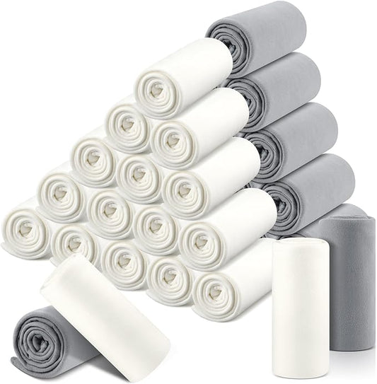 Newwiee 100 Pcs Fleece Throw Blankets Bulk Outdoor Wedding Guest Gifts Soft Lightweight Sleepover Lap Blankets Pet Home Sofa Couch Office Donation Homeless, 50 x 60 Inch (White/Gray)