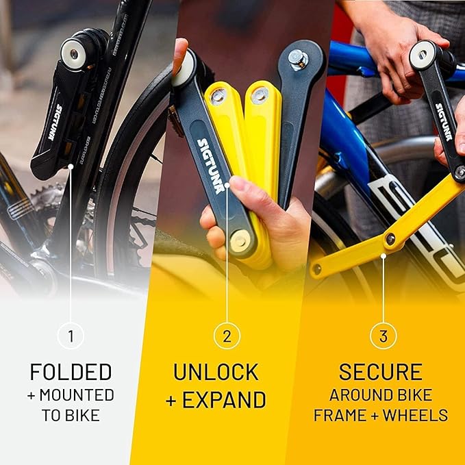 SIGTUNA Folding Bike Lock - Hardened Steel 8mm Fold-Up Heavy Duty Bike Lock with Easy Mounting, Secure Lock and Anti-Scratch Coating - Easily Keep Bike Secure and Paintwork Undamaged - Bicycle Lock
