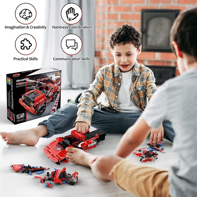 GMAOPHY STEM Building Toys for Kids Age 5 6 7 8 9 10 11 12 Years Old, 2 in 1 Remote Control Racer Car Engineering Kits, Early Learning Building Blocks, Christmas Birthday Gift for Boys Girls Age 8-12