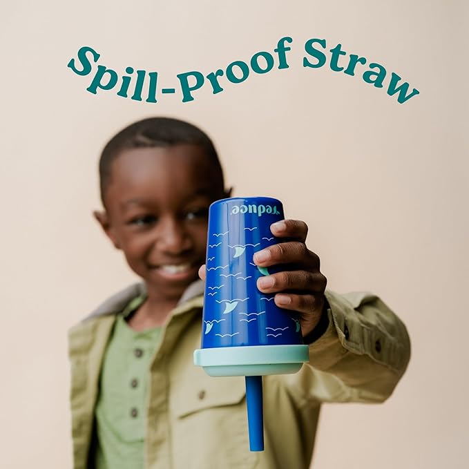 REDUCE GoGo's Kids Portable Tumbler Cups with Lids and Spill-Proof Straws - 5 Pack of Stackable 12 oz Tumblers with Twist-On Lids - Easy Storage, Dishwasher Safe - Fruity Cutie