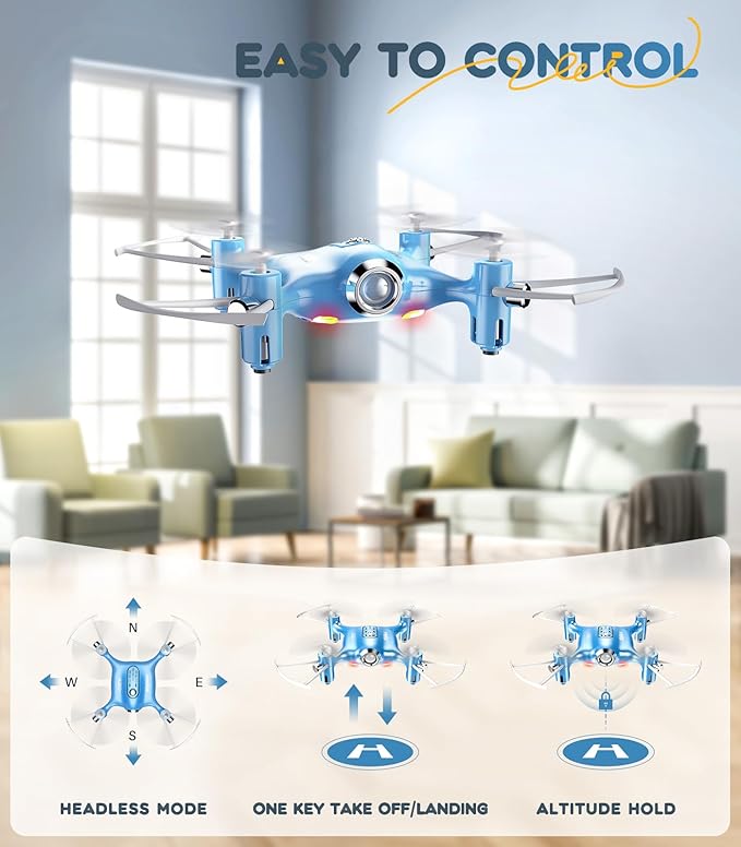 SYMA Drone for Kids, Easy Pocket RC Quadcopter with Altitude Hold, 3D Flips, Speed Switch Modes, Headless Mode, Protection Guards Helicopter Gift for Boys Girls Light Blue