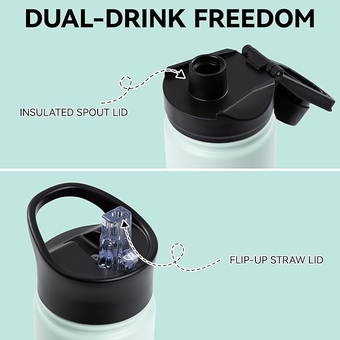 16 oz Insulated Water Bottle Bulk 8 Pack, Straw & Spout Lid, Keep Cold 24H, Spill Proof, BPA-Free, Double Wall, Stainless Steel Kids Water Bottles for School, Sports, Turquoise Blue