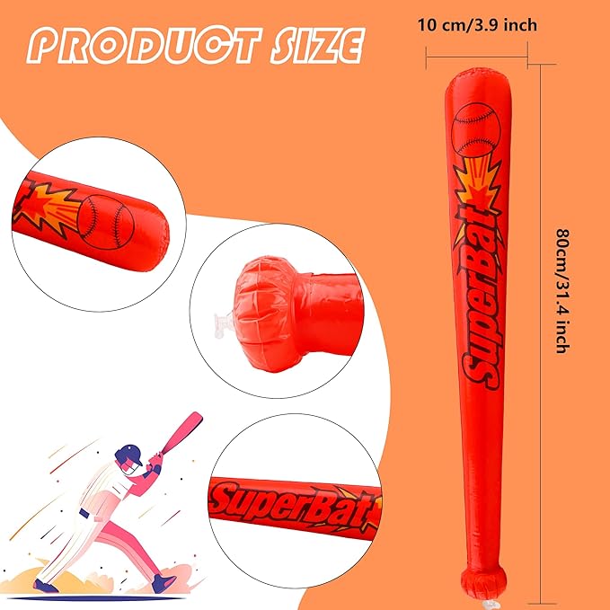 18 Pack 31.5 Inch Inflatable Baseball Bats Blow Up Baseball Bat Inflatable Toy Bat Inflates for Kids Carnival Birthday Baseball Theme Party Supplies, 6 Colors