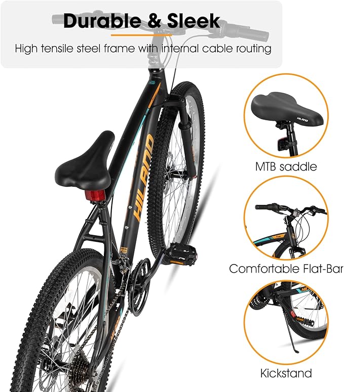 HILAND Mens and Womens Mountain Bike, 26 Inch 18 Speed Mountain Bicycle with Dual Disc Brake, Front Suspension Fork, High Carbon Steel Frame Urban Commuter Bike for Adults