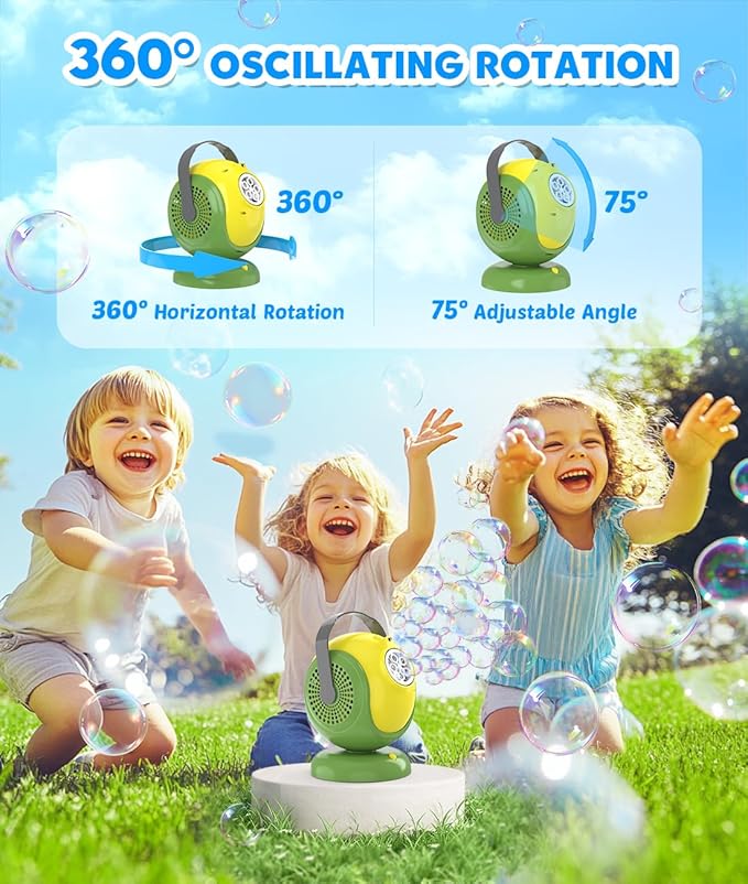 Bubble Machine, Automatic Bubbles Blower, 360° Rotation, 75° Adjustment, LED Light, with Handle - Bubble Toys for Kids, Toddlers - Gifts for Boys, Halloween, Outdoor, Birthday, Party Use
