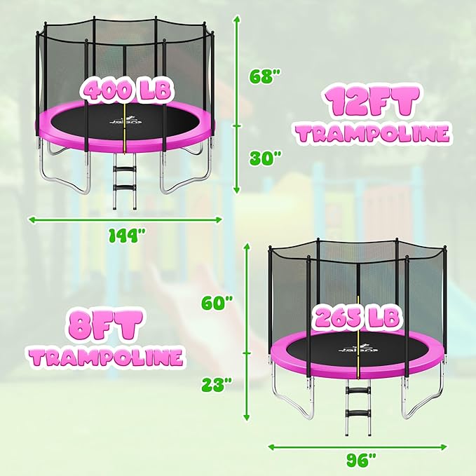 Trampoline 8FT 10FT, Outdoor Trampolines with Enclosure Net and Ladder, Recreational Anti-Rust Trampolines for Kids and Adults, ASTM Approved