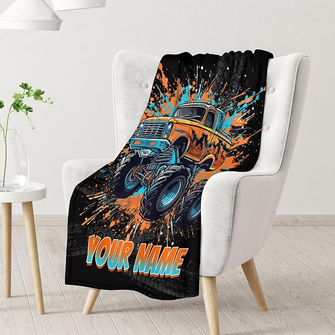 Toddler Blanket for Boys - Custom Truck Throw Blankets for Kids - Soft Cozy Warm Small Throws Gifts for Sofa, Chouch, Crib