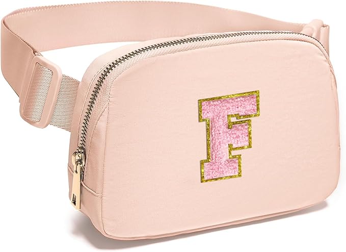 Gitus 6 7 8 9 10 Year Old Girl Gifts Belt Bag Fanny Pack Crossbody Bags with Initial Letter Patch Things for Teen Girls Easter Gifts for Girls Travel Essentials（Coral Pink-F）