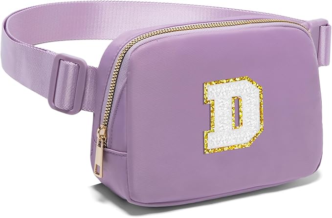 Gitus Birthday Gifts for 8 9 10 11 12 13 Year Old Girls Personalized Fanny Pack Crossbody Bags with Initial Letter Patch Belt Bag for Teen Girls Cute Trendy Stuff Travel Essentials (Lavender-D)
