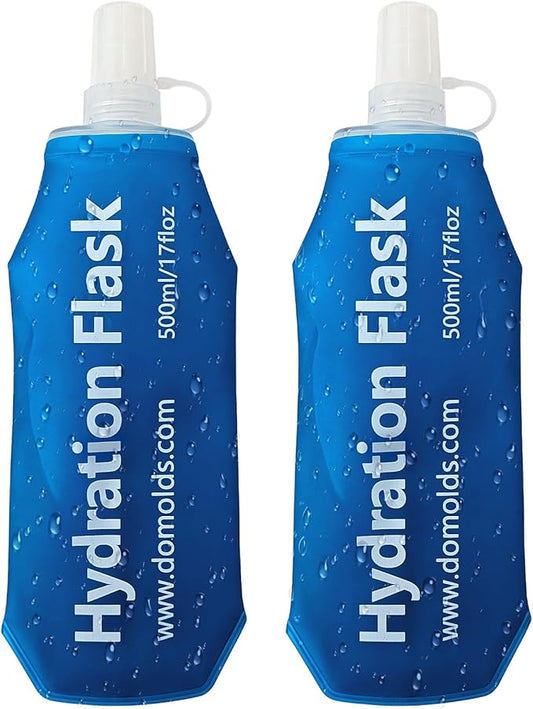 2Pcs 500ml Soft Flask Folding TPU Hydration Flask Running Water Bottle(17.6 oz), Water Pouch for Running Vest, Hiking, Cycling (Blue 500ml)