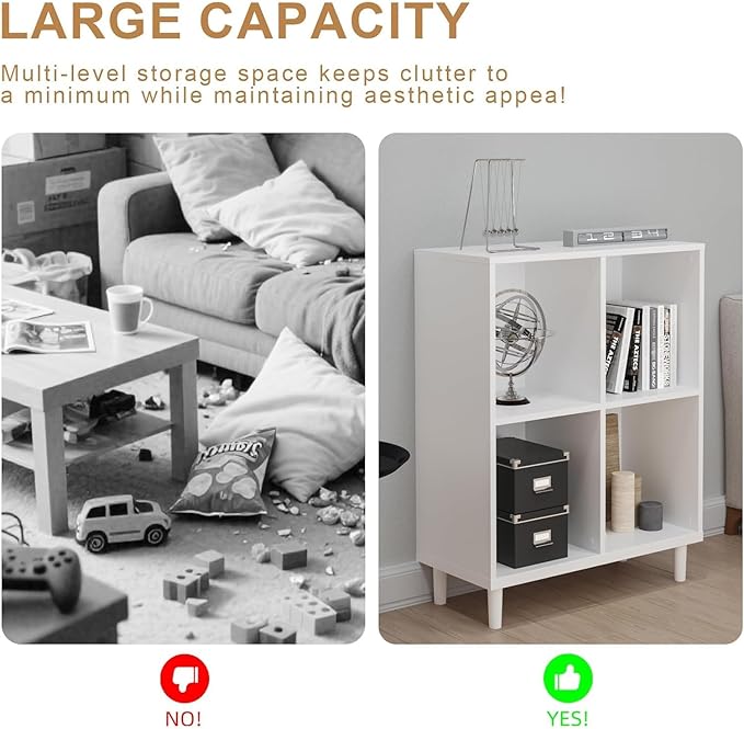 4 Cube Storage Organizer |Cubby Shelf | Small Book case |Small White Bookshelf| -Cubic Storage Cabinet（Storing Books,Toys & More Easy to Install）