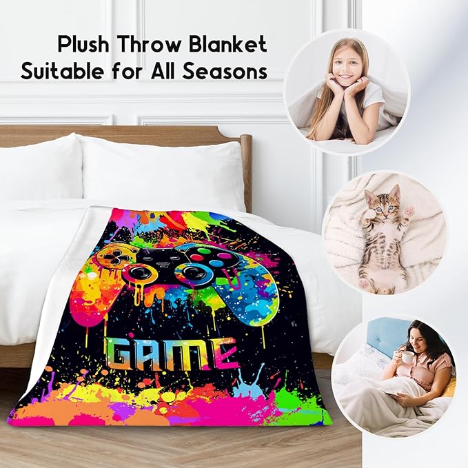 Mercuryelf Blanket for Boys Gaming Blankets Gifts - 60x80 Inch Cozy Flannel Throw for Teens Adults