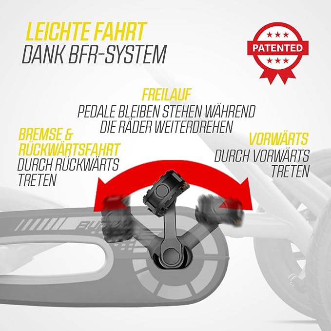 Berg Toys Buddy Cross Pedal Go Kart for Kids and Adults – Adjustable Ride On Toy for Ages 4-8 – Go Karts with BFR System,Outdoor Pedal Car for Kids (Yellow)