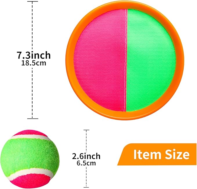 Outdoor Toys for Kids Ages 3-10-Toss and Catch Ball Set, Toss Games with 4 Orange Paddles 4 Sticky Balls, 1 Storage Bag, Paddle Ball Game for Kids/Family Boys Girl Gift