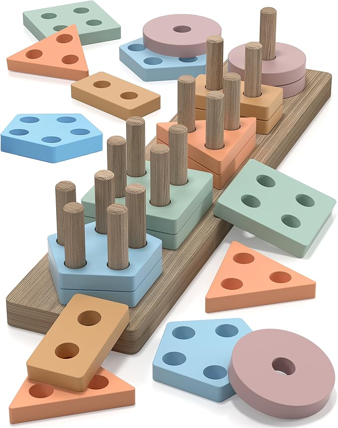 Montessori Toys for 1 2 3 Year Old Boys Girls Gifts, Wooden Shape Sorter Toys for Ages 2-4, Toddler Learning Toy Puzzles Birthday Gift Ages 1-3
