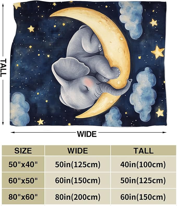 Elephant Blanket Baby Gifts Moon Night Throw Blankets for Girls Boys Plush Cozy Flannel Fleece Ultra Soft Fuzzy Party Blanket for Bed Couch Sofa 60"X50"