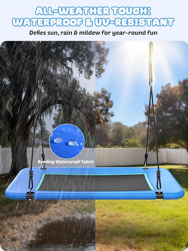 Trekassy 60" Extra Large Rectangle Tree Swing - Heavy Duty 700lb Capacity, Waterproof Platform for Kids & Adults with Complete Installation Kit & 2 Tree Straps (Blue)