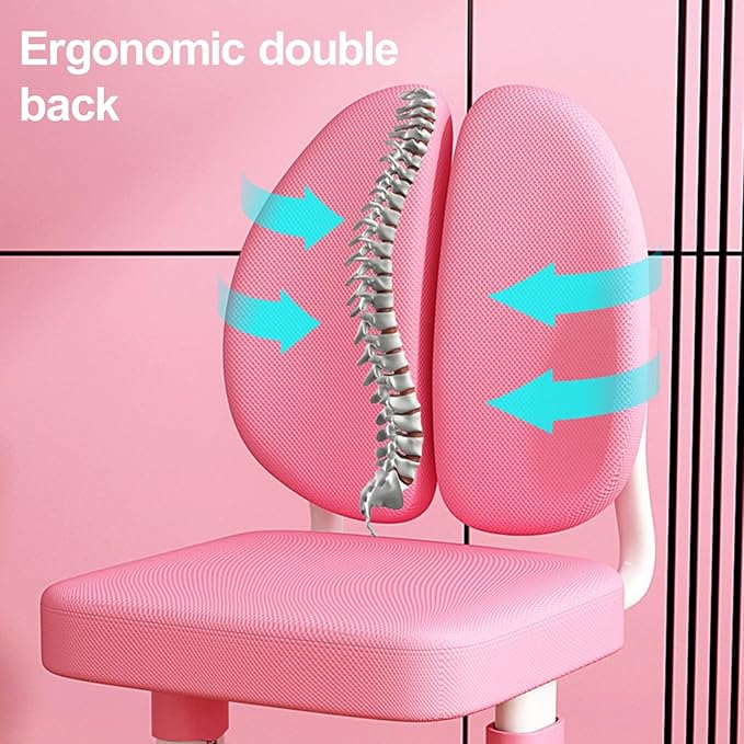 Kids Desk and Chair Set,Height Adjustable School Study Study Table Chair Set with Astronaut Pattern, Ergonomic Desk Chair with Large Writing Board, Bookshelf and Drawer Pink