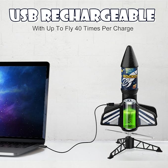 Rocket Launcher for Kids, Self Launching Motorized Air Rocket Toy, Outdoor Toys for Ages 8-12, Model Rockets with Parachute Safely Land, Spaceship Launch up to 200 ft Birthday Gifts for Boys