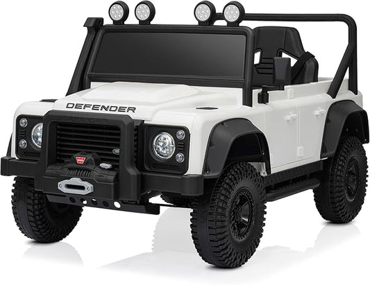 Kidzone Licensed Land Rover Defender 110 SVX 12V Ride On Car for Kids Ages 3–8, Electric SUV Toy with Parent Remote Control, Bluetooth Music, LED Headlights, Off-Road Wheels, White