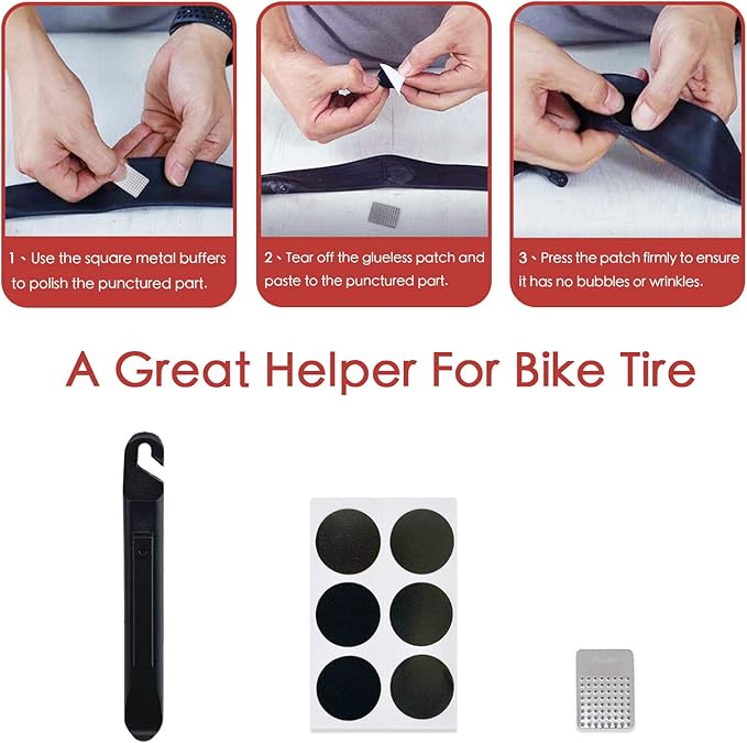 PAX 36Pcs Bike Tire Flat Repair Tool Kit Bag, Including Tube Patches, Tire Strip Plugs, Glueless Repair Kit, Nylon Tire Lever, Handle Tool, Valve Cap, and Metal Buffer, for Road, Mountain Bicycle