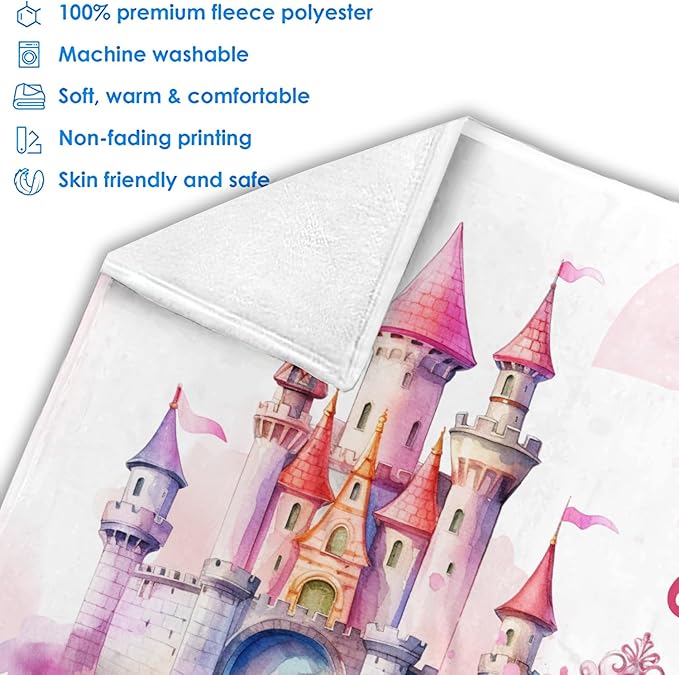 Zocoshi Personalized Princess Fairy Tale Blanket - Custom Name Gift for Kids, Magical Design, Cozy Keepsake, Perfect Birthday Baby Shower Present