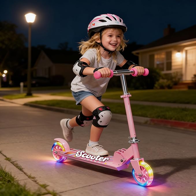 Scooter for Kids Ages 3+, 2 Wheels Kids Kick Scooter with Led Light Up & 3 Levels Adjustable, Lightweight Foldable for Boys&Girls