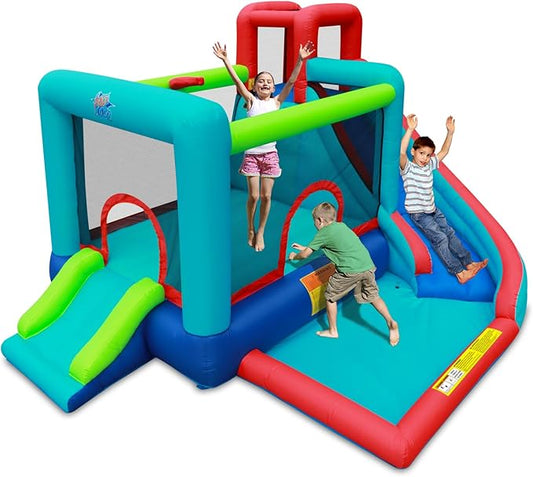 Action Air Bounce House - Inflatable Bouncing House with Blower for Indoor & Outdoor - Jump Bouncy Castle with Slide - Big Bouncy Area, Love for Kids