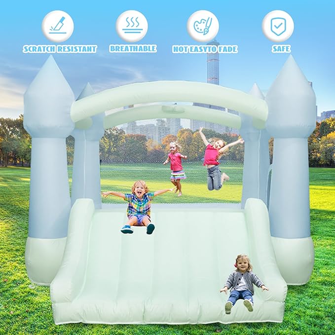 AKSPORT Inflatable Bounce House,White Castle Bounce House for Kids 3-6 Indoor & Outdoor Inflatable Bouncer House with Slide & Air Blower & Balloons for Kids Birthday Party,Wedding Party