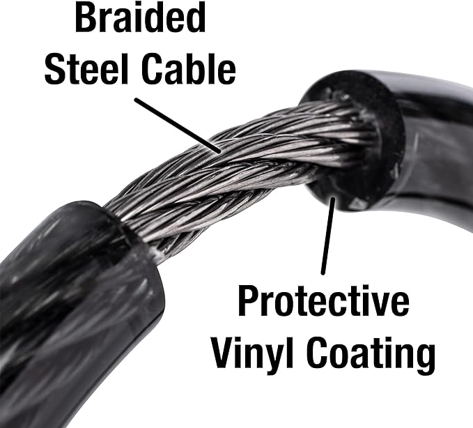 Master Lock Black Set Your Own Combination Bike Lock, Metal Cable Lock has a Weather Resistant Vinyl Coating for Outdoor Equipment, Bicycles, 6 Feet Long, 8114D (Pack of 12)