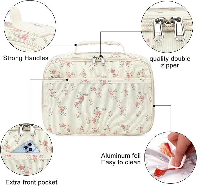 Bluboon Kids Girls Lunch Bag Insulated Lunch Box for school Corduroy Lunch Cooler Organizer School Kids Lunch Tote