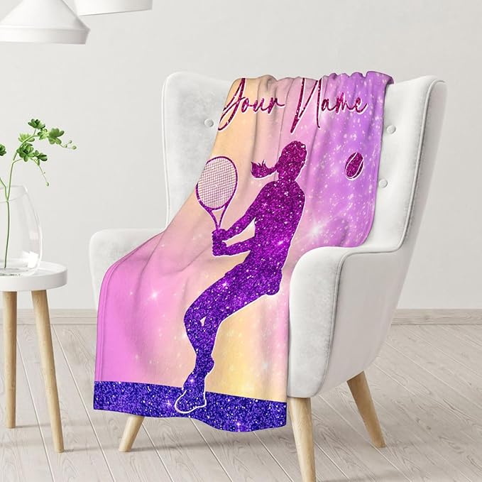 Personalized Girls Blanket Gifts- Tennis Throw Blanket for Babies Kids- 30x40 Inches Pink Soft Fuzzy Sport Blankets for Nap Couch Sofa- Custom Tennis Lovers Gifts