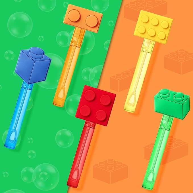 AMFZON 25Pcs Building Blocks Party Favors Bubble Wands for Kids, Brick Block Mini Bubbles Wand Toys, Building Blocks Birthday Party Supplies Goodie Gift Bag Stuffers Pinata Classroom Prizes