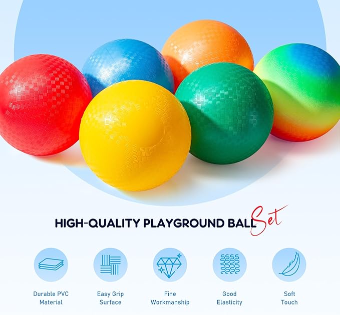 EVERICH Playground Balls Kickball, 6 or 12 Pack 8.5" Dodgeballs Bouncy Kick Balls for Kids Adults Outdoor Indoor, 4 Square Ball School Yard Games for Boys Girls 3-5 5-8 8-12 with Pump